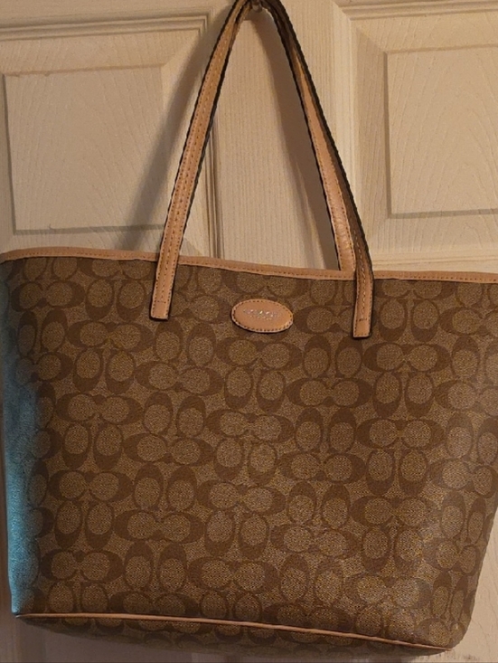 Coach Handbags - Coach Brown Signature Canvas Tote with Tan Trim and Straps